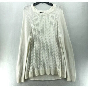 Express Sweater Women's XL White Ivory Round Neck Cable Knit Twist Long Sleeve